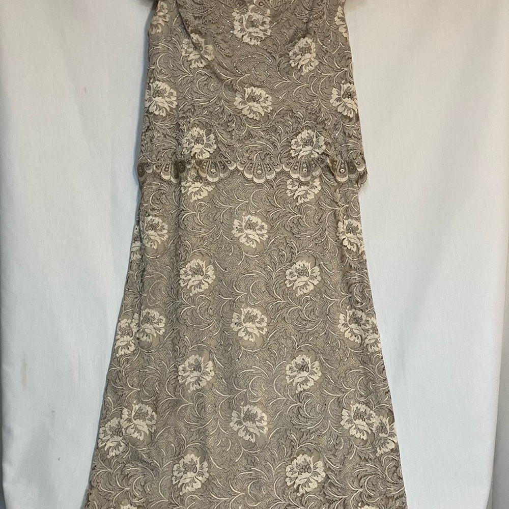 Rose Taft Couture Formal Dress Tan With Lace Overlay 100% Silk Mother Of Bride